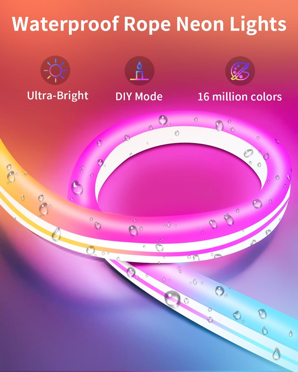 Neon LED Strip Lights 16.4ft Smart LED Rope Lights with App & Remote Control, IP67 Waterproof & Music Sync Gaming RGB Neon Strip Lights for Bedroom Indoor ZOOBERS