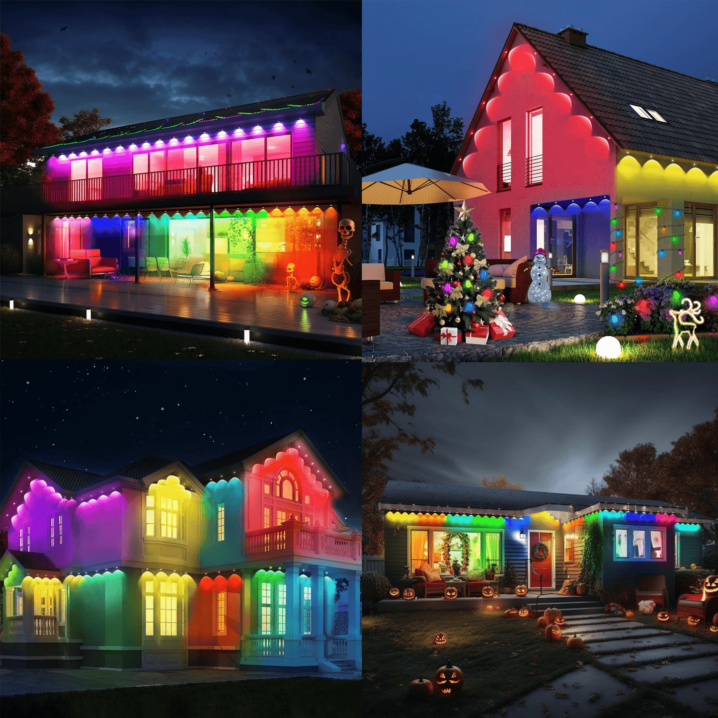 Permanent Outdoor Lights 48 ft/14.5 m RGBIC LED String, 20 LED Warm White Eave Lights, Remote Control - IP67 Waterproof with 75 Scene Modes for Outdoor Decorations ZOOBERS