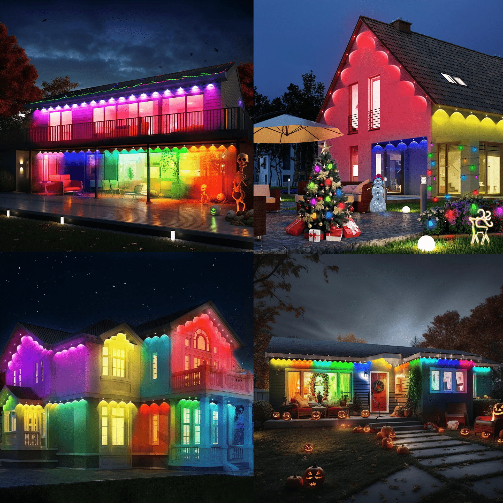 Permanent Outdoor Lights 48 ft/14.5 m RGBIC LED String, 20 LED Warm White Eave Lights, Remote Control - IP67 Waterproof with 75 Scene Modes for Outdoor Decorations ZOOBERS