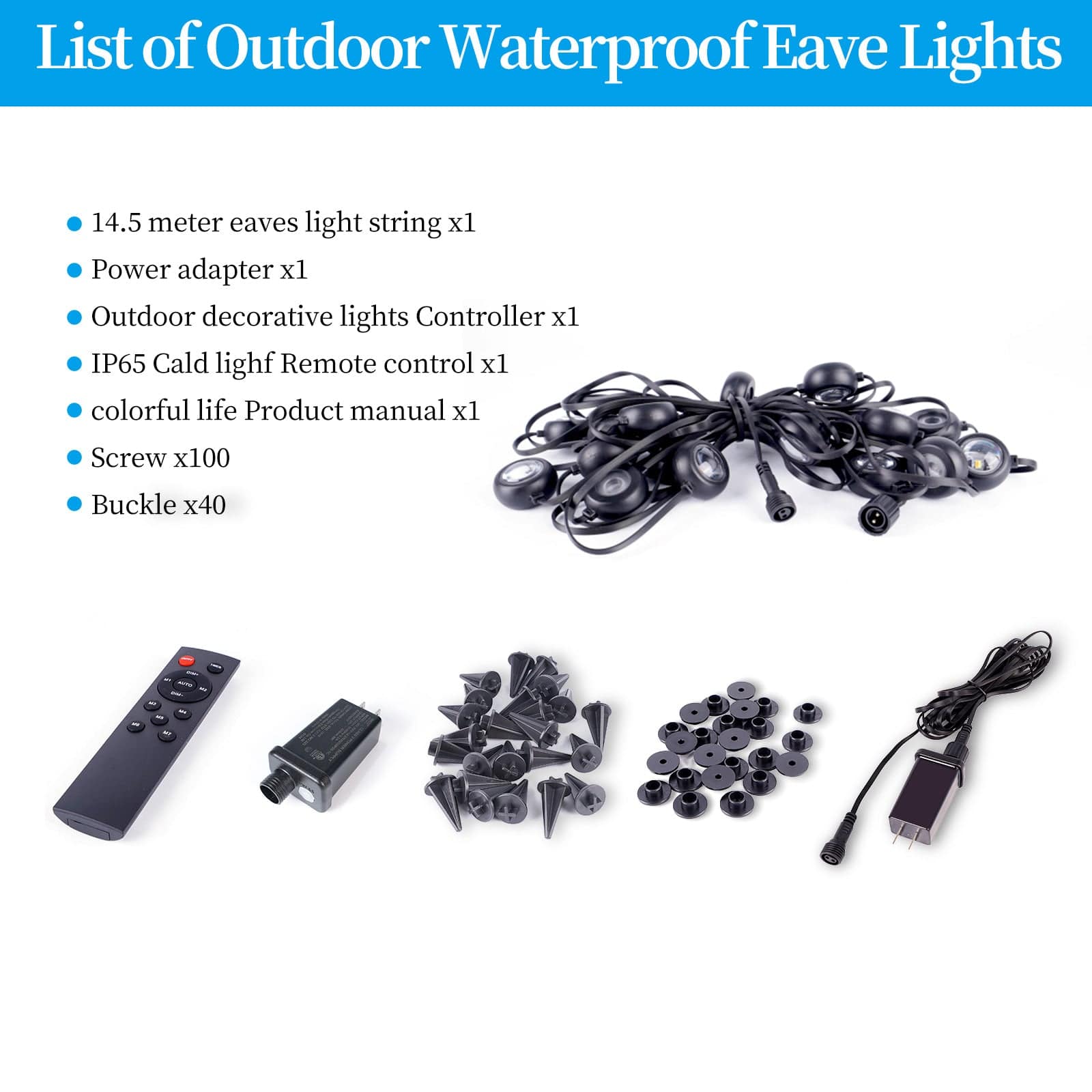 Permanent Outdoor Lights 48 ft/14.5 m RGBIC LED String, 20 LED Warm White Eave Lights, Remote Control - IP67 Waterproof with 75 Scene Modes for Outdoor Decorations ZOOBERS