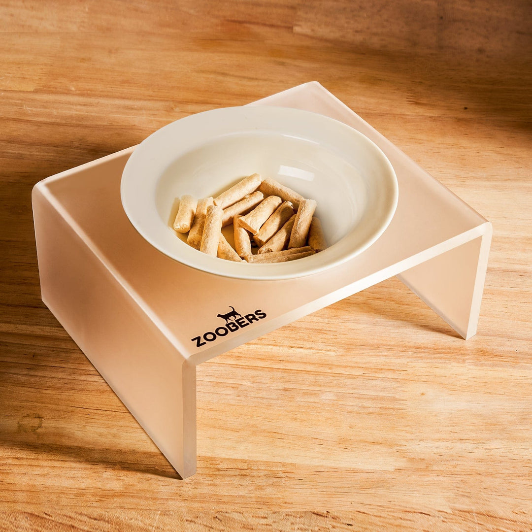 Elevated Cat Bowl- Frosted Acrylic Stand White ZOOBERS
