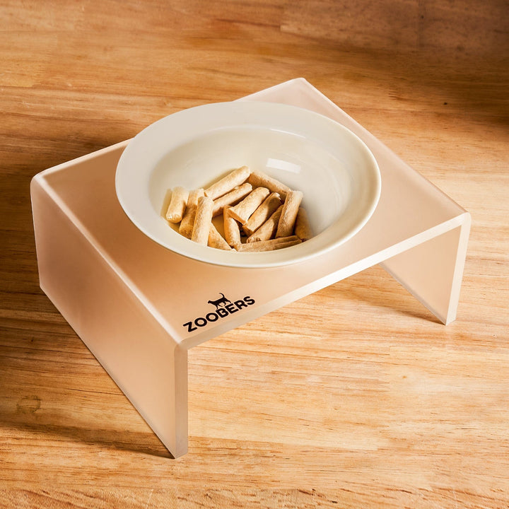 Elevated Cat Bowl- Frosted Acrylic Stand White ZOOBERS