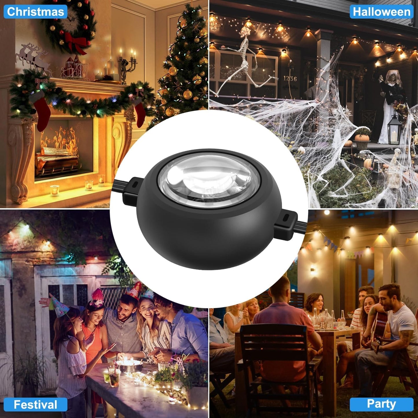 Permanent Outdoor Lights 48 ft/14.5 m RGBIC LED String, 20 LED Warm White Eave Lights, Remote Control - IP67 Waterproof with 75 Scene Modes for Outdoor Decorations ZOOBERS