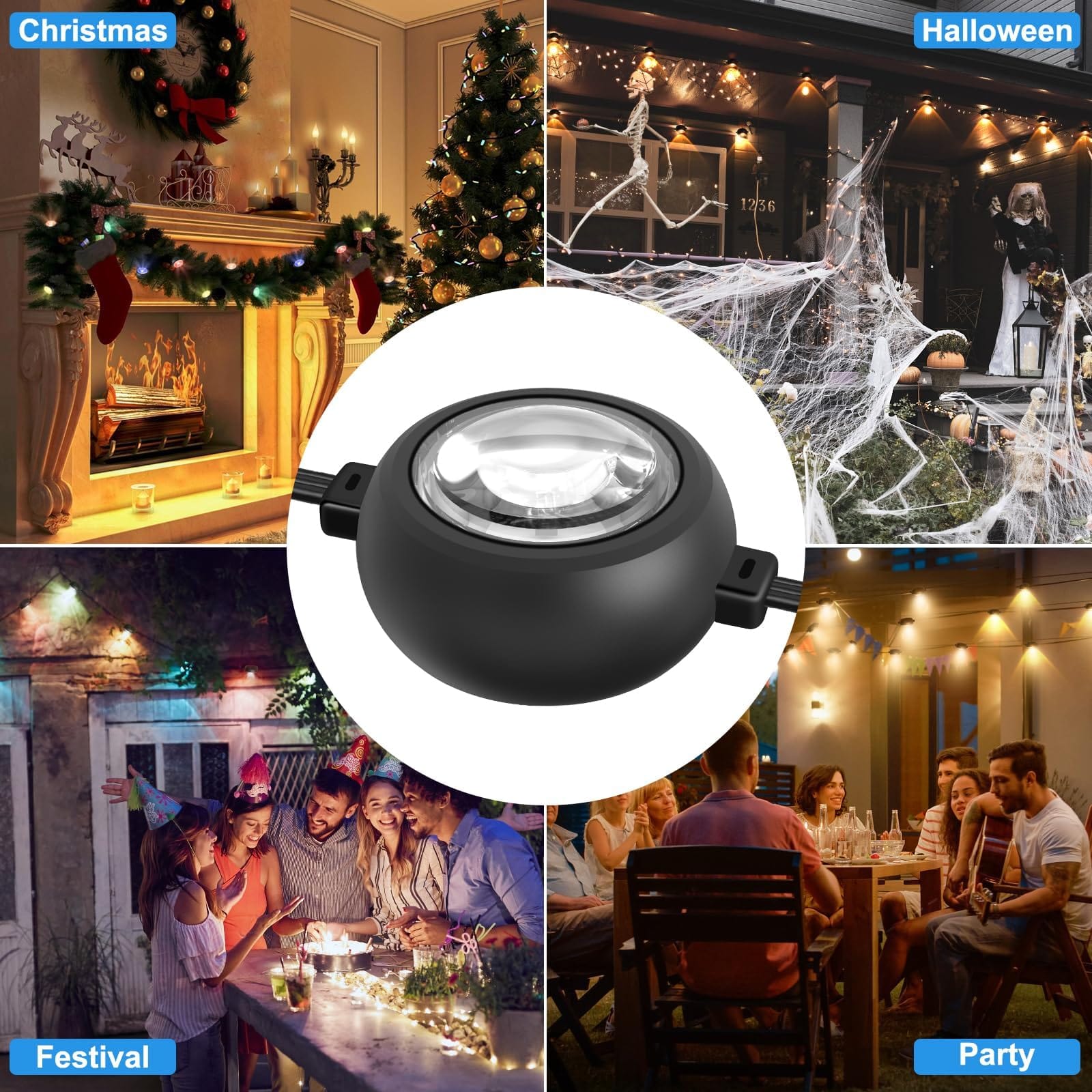 Permanent Outdoor Lights 48 ft/14.5 m RGBIC LED String, 20 LED Warm White Eave Lights, Remote Control - IP67 Waterproof with 75 Scene Modes for Outdoor Decorations ZOOBERS