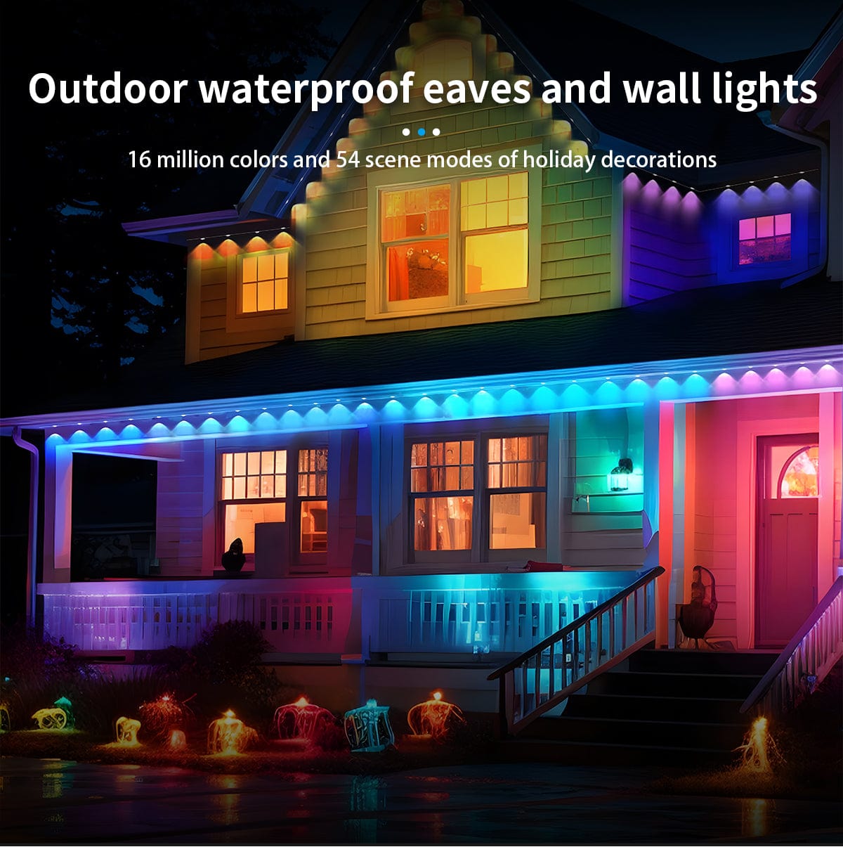 Permanent Outdoor Lights 48 ft/14.5 m RGBIC LED String, 20 LED Warm White Eave Lights, Remote Control - IP67 Waterproof with 75 Scene Modes for Outdoor Decorations ZOOBERS