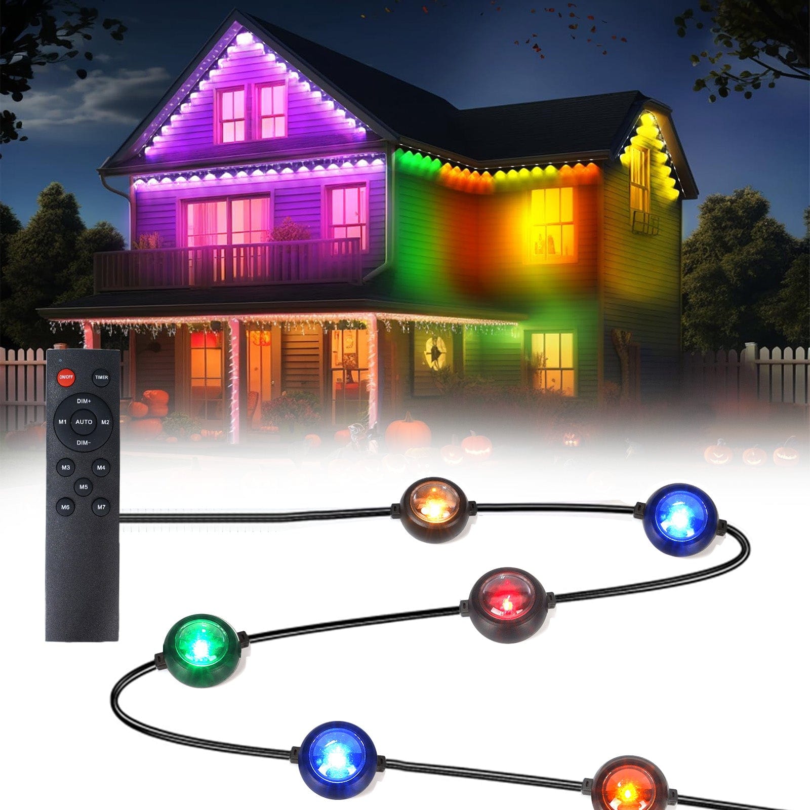 Permanent Outdoor Lights 48 ft/14.5 m RGBIC LED String, 20 LED Warm White Eave Lights, Remote Control - IP67 Waterproof with 75 Scene Modes for Outdoor Decorations ZOOBERS