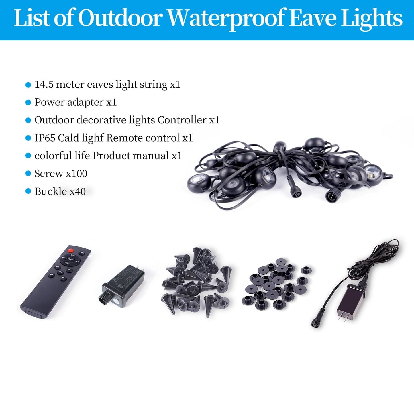 Permanent Outdoor Lights 48 ft/14.5 m RGBIC LED String, 20 LED Warm White Eave Lights, Remote Control - IP67 Waterproof with 75 Scene Modes for Outdoor Decorations ZOOBERS