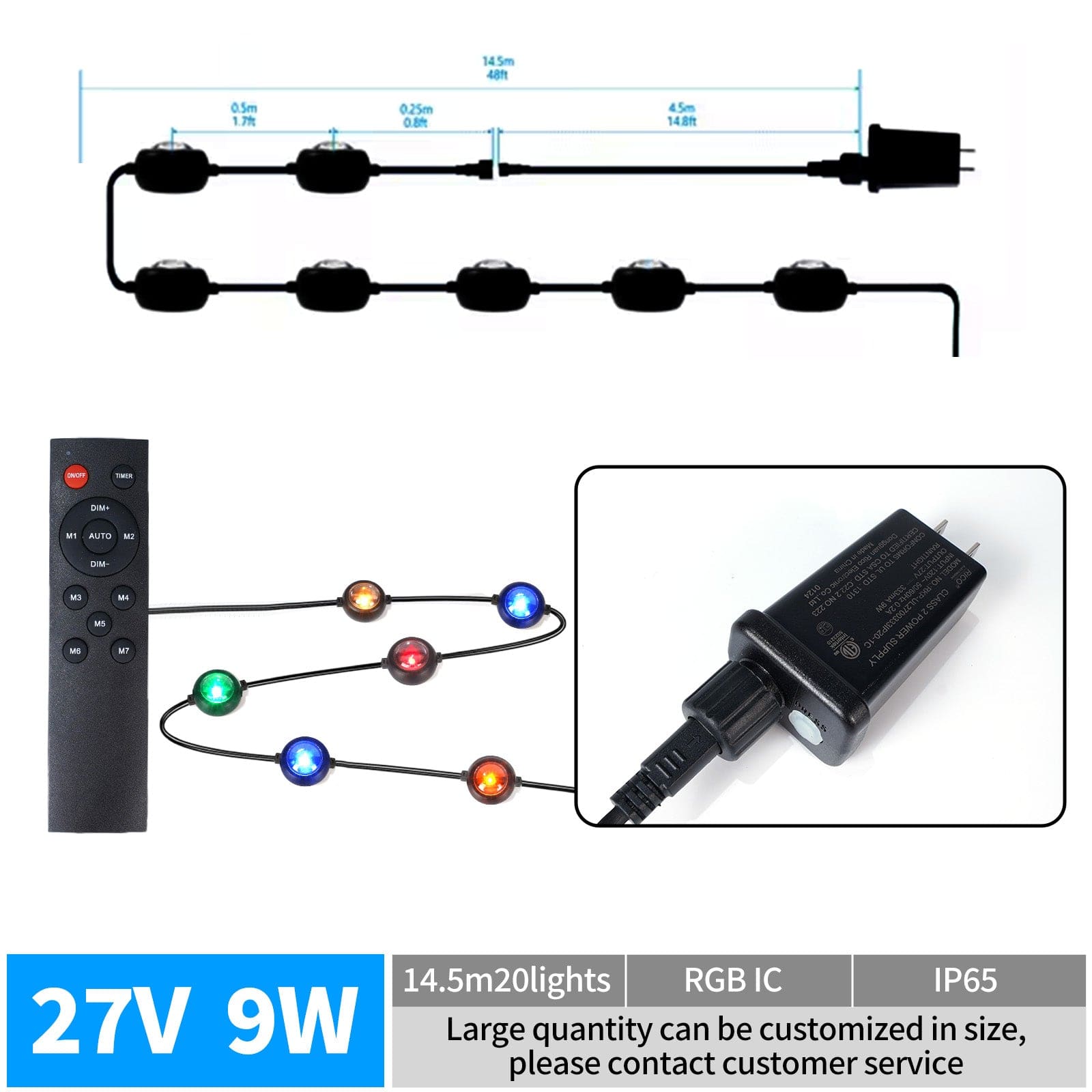 Permanent Outdoor Lights 48 ft/14.5 m RGBIC LED String, 20 LED Warm White Eave Lights, Remote Control - IP67 Waterproof with 75 Scene Modes for Outdoor Decorations ZOOBERS
