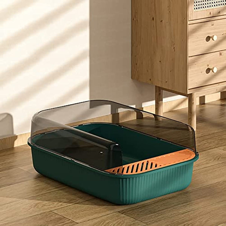 Retro-Style Extra Large Cat Litter Box with Anti-Splash High Sides & Scoop (50x34x18 cm) Green ZOOBERS