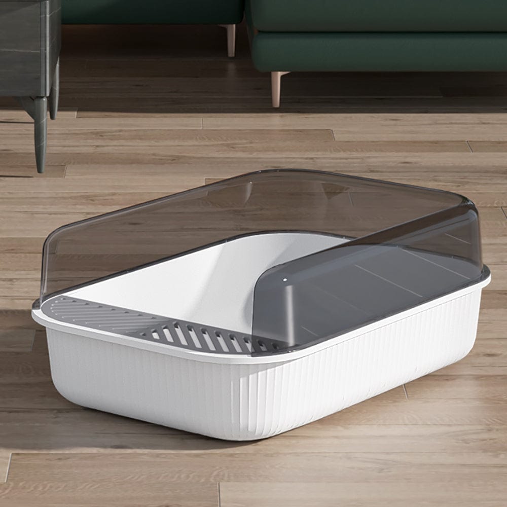 Retro-Style Extra Large Cat Litter Box with Anti-Splash High Sides & Scoop (50x34x18 cm) White ZOOBERS