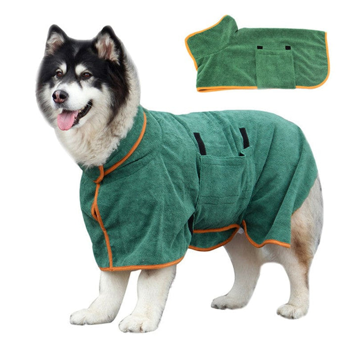 Dog Drying Coat With Turndown Collar Green+Orange Trim / XS LawrenceMarket